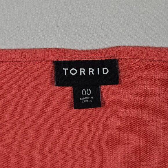 Torrid Coral Tiered Babydoll Dress 00 Plus Short Sleeve Boho Summer Rayon - Picture 7 of 11